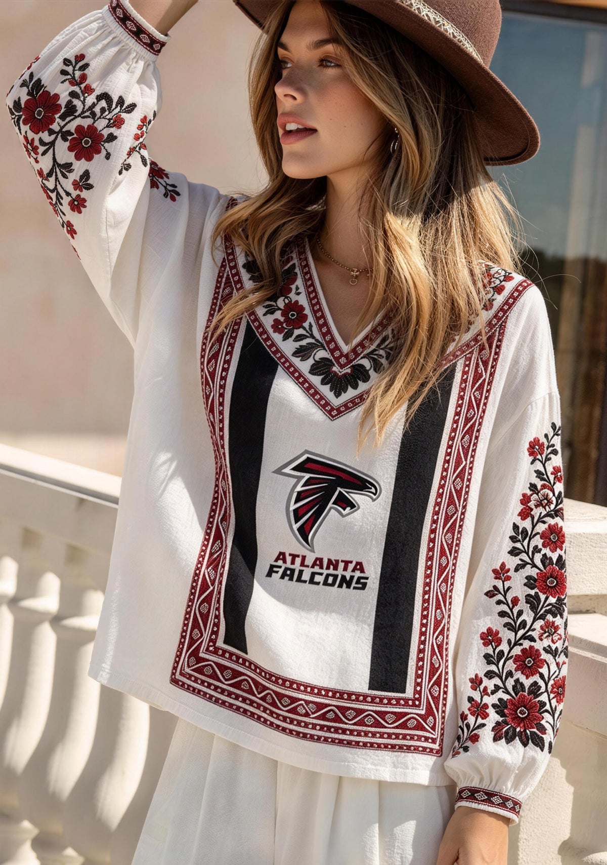 Atlanta Falcons Floral Printed V-Neck Long Sleeve Shirt