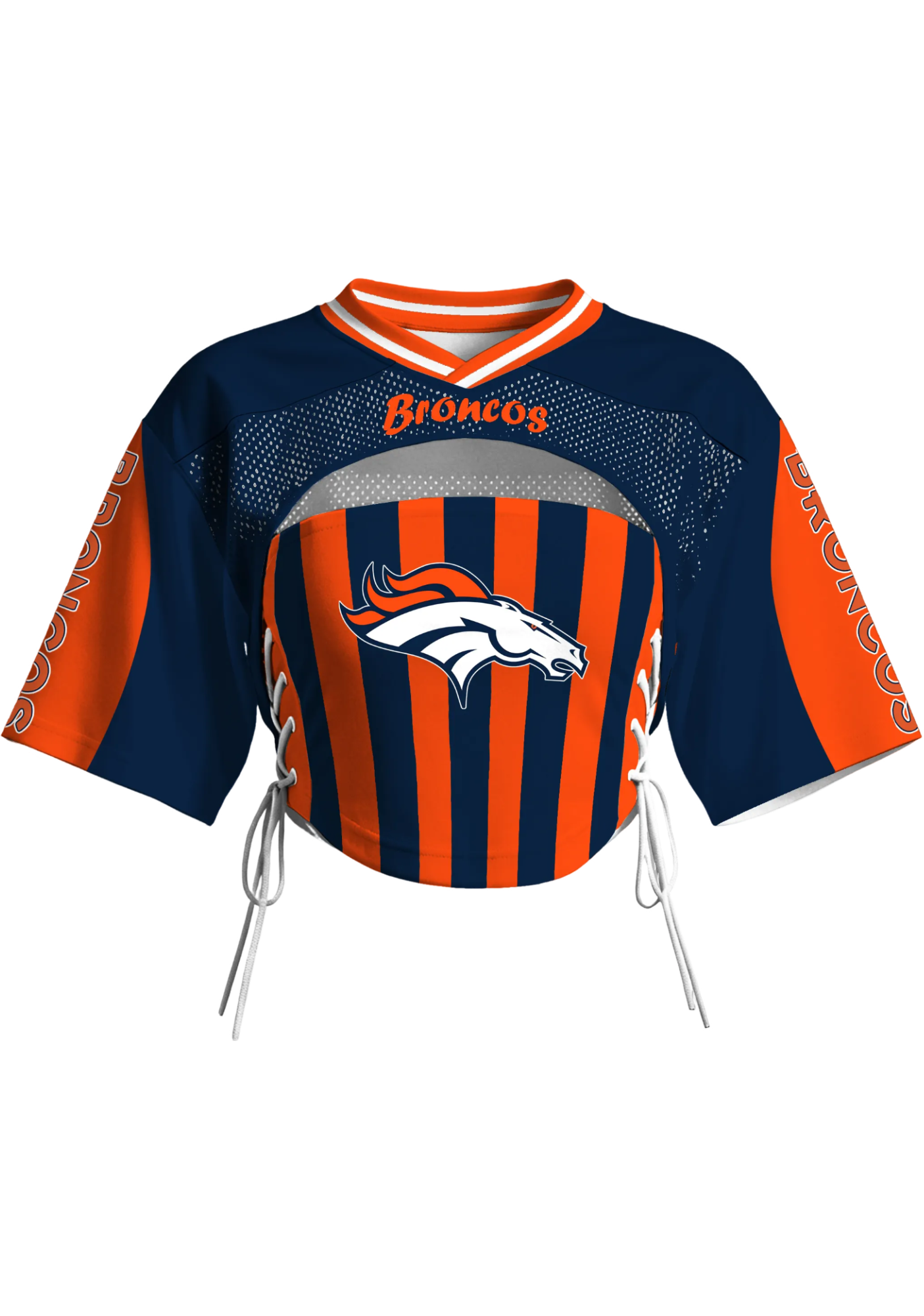 Denver Broncos Women Lace Up Cutout Crop NFL Mesh Jersey Main image