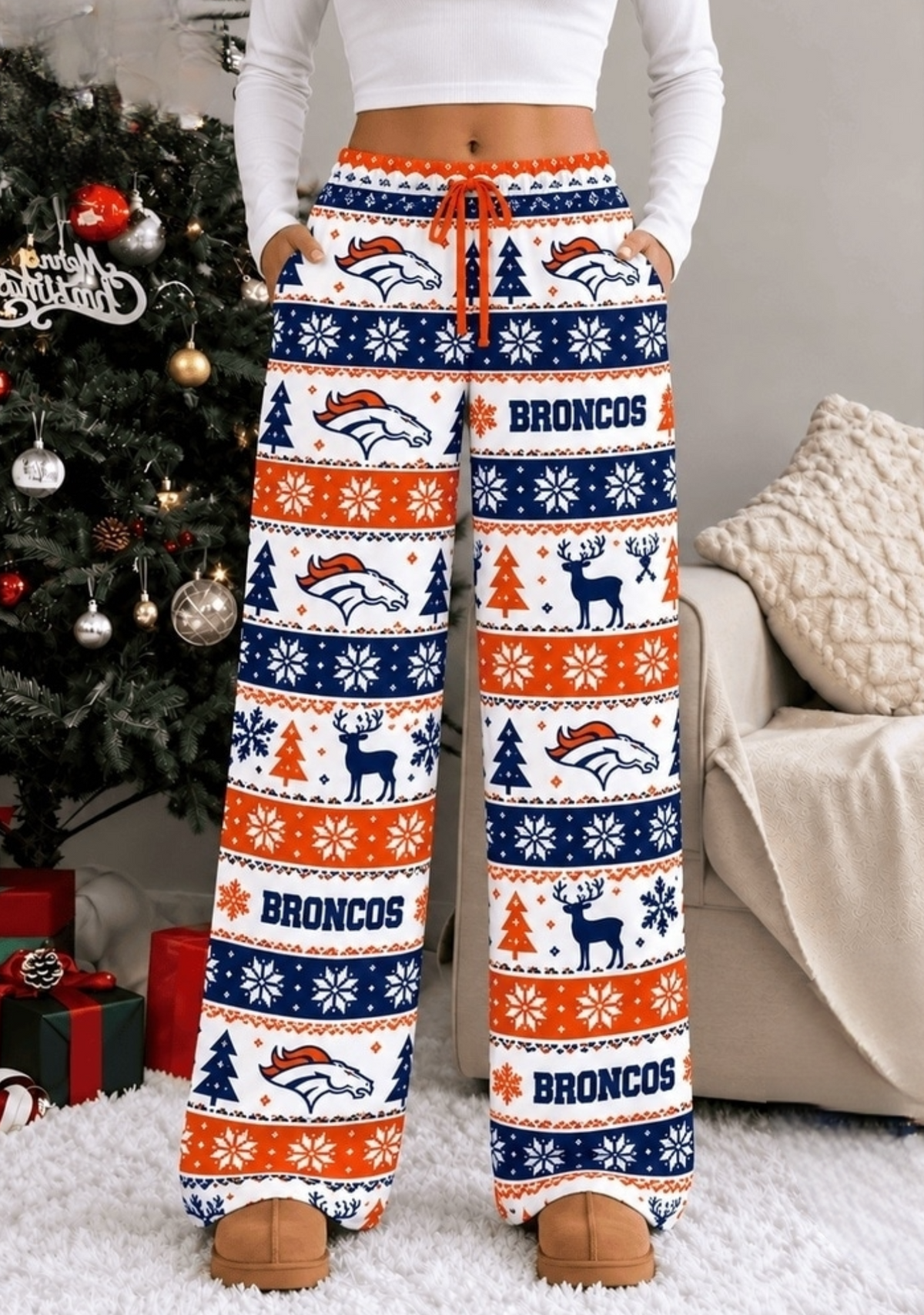 Womens Denver Broncos Christmas Wide Leg Pants
