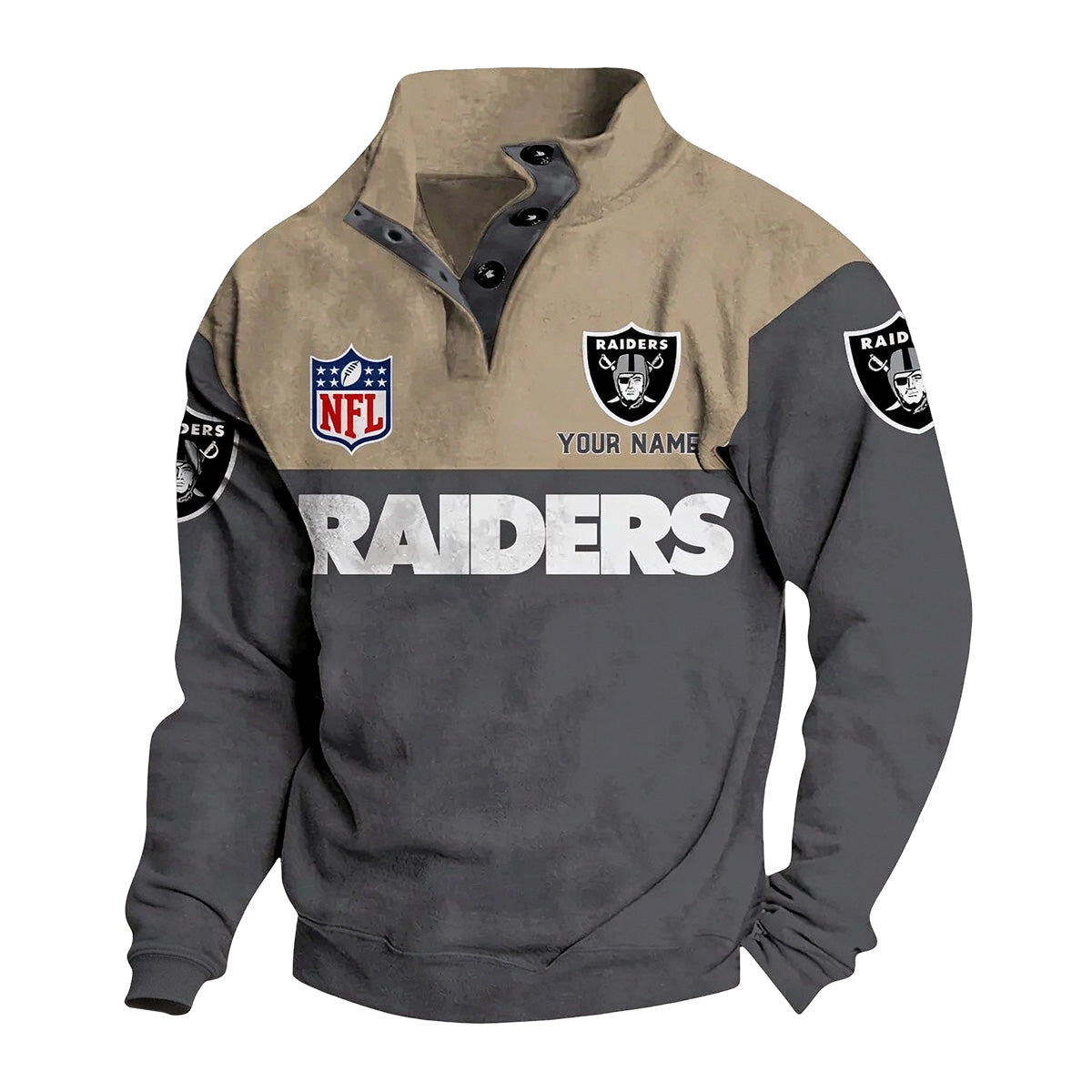 Men's Las Vegas Raiders Button Mock Neck Sweatshirt