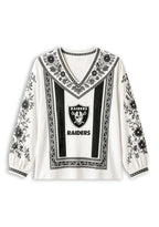 Women's Las Vegas Raiders Boho Floral Printed V-Neck Long Sleeve Shirt