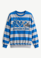 Women's Peace Love Detroit Lions Striped Crewneck Sweatshirt