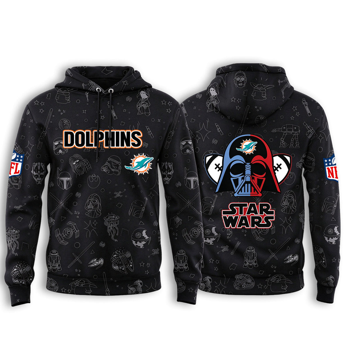 Miami Dolphins Black Star Wars Graphic Hoodie Main image