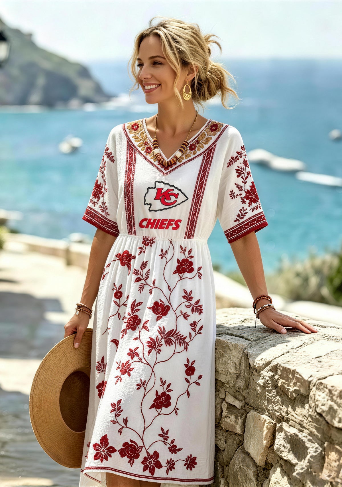 Kansas City Chiefs Boho Red Floral Maxi Dress Main image