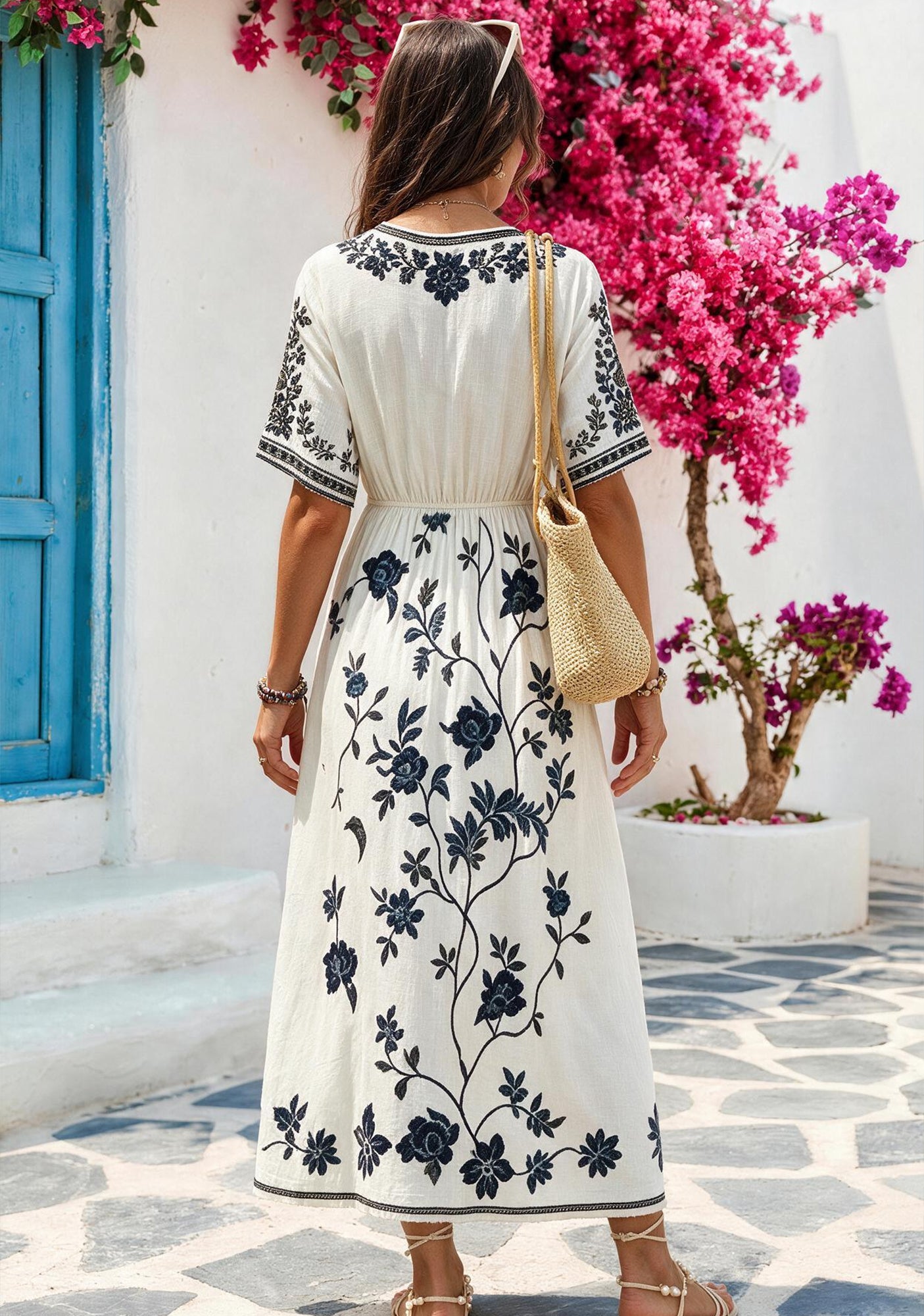 Seahawks Boho Dark Blue Floral Vine Maxi Dress Secondary image