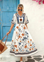 Chicago Bears Boho Orange Blue Floral Vine Maxi Dress