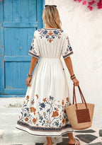 Chicago Bears Boho Orange Blue Floral Vine Maxi Dress