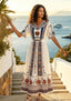 Chicago Bears Boho Retro Vertical Floral Panel Maxi Dress