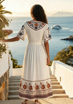 Chicago Bears Boho Retro Vertical Floral Panel Maxi Dress