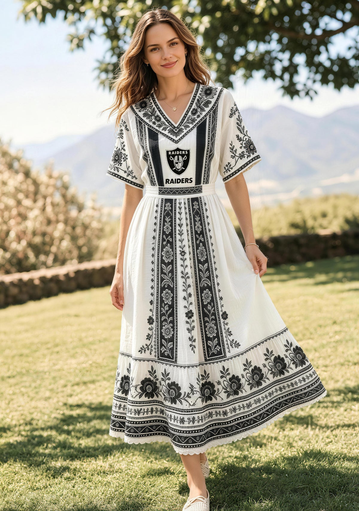 Las Vegas Raiders Boho Folk Floral Maxi Dress Main image