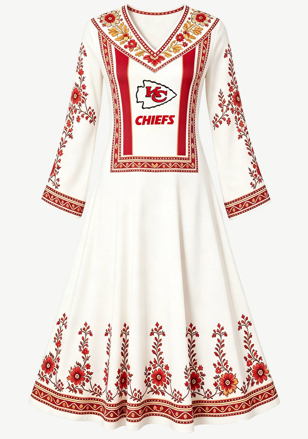 49ers Ethnic Floral Style Game‑Day Midi Dress