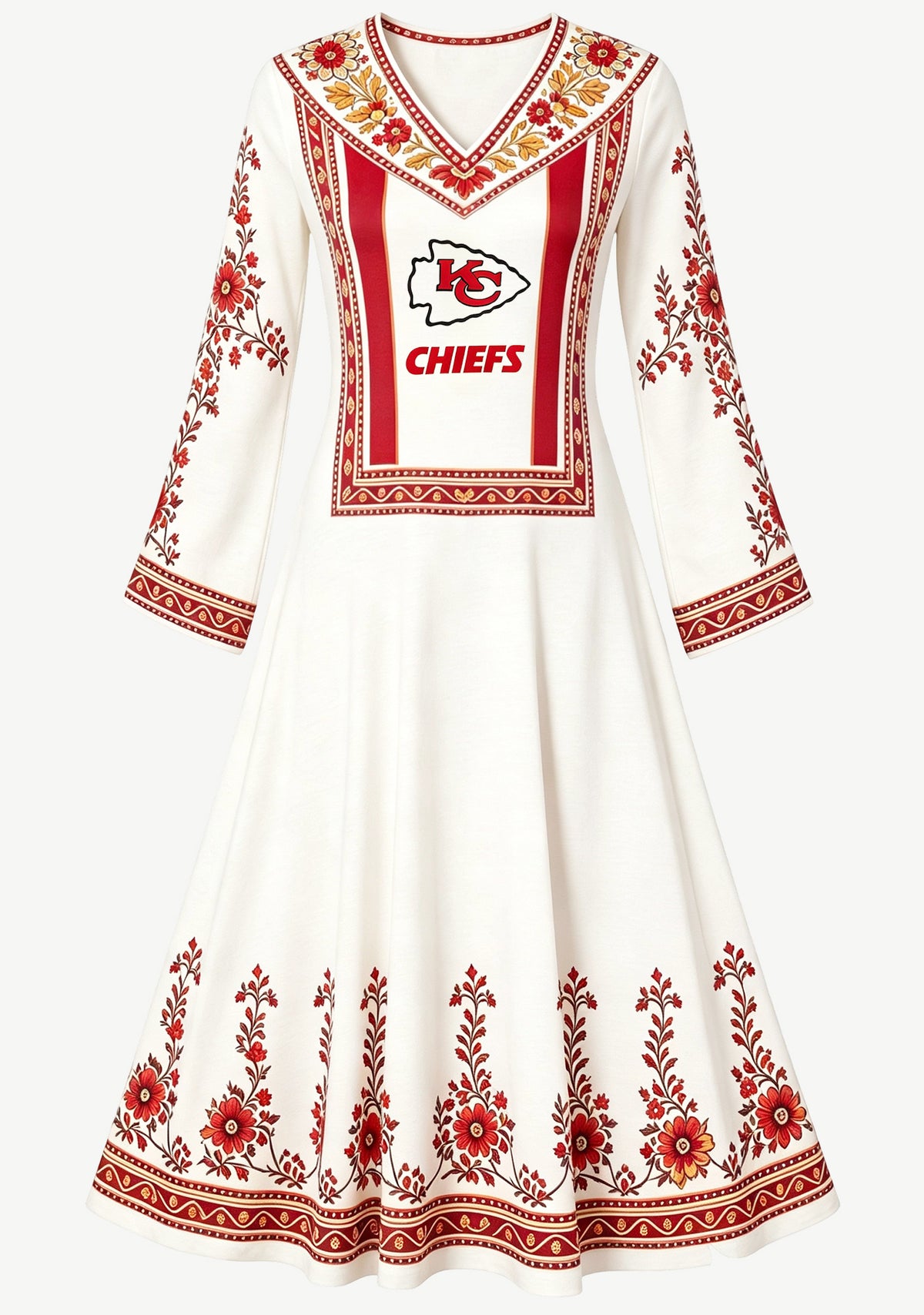 49ers Ethnic Floral Style Game‑Day Midi Dress