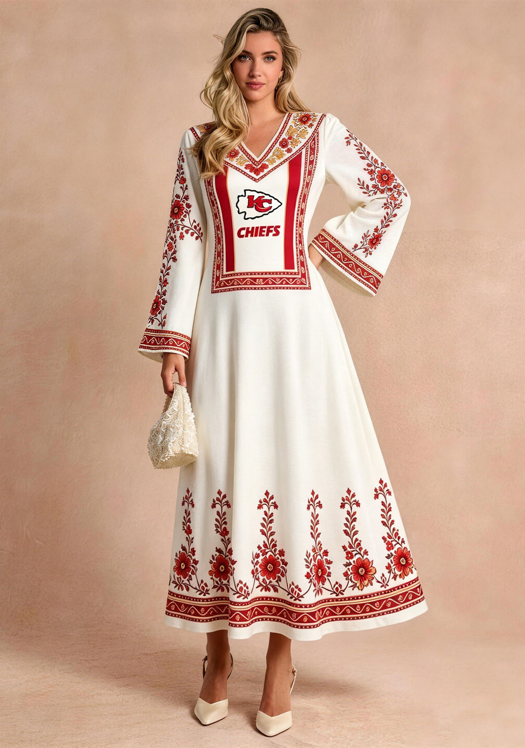 49ers Ethnic Floral Style Game‑Day Midi Dress
