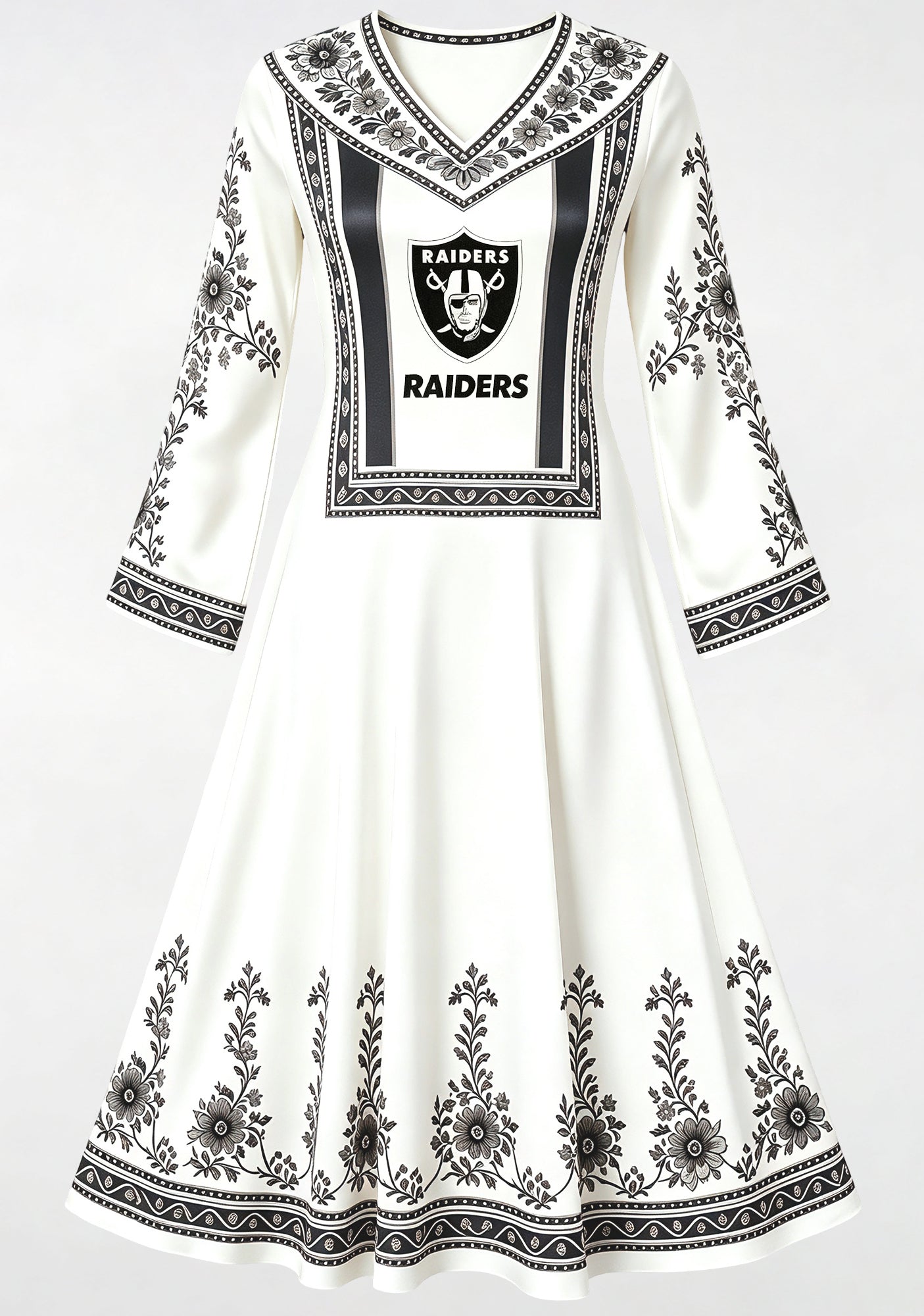 Las Vegas Raiders Bohemian Floral Border Game‑Day Midi Dress Secondary image