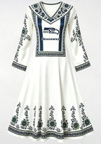 Seattle Seahawks Ethnic Green Floral Game‑Day Midi Dress
