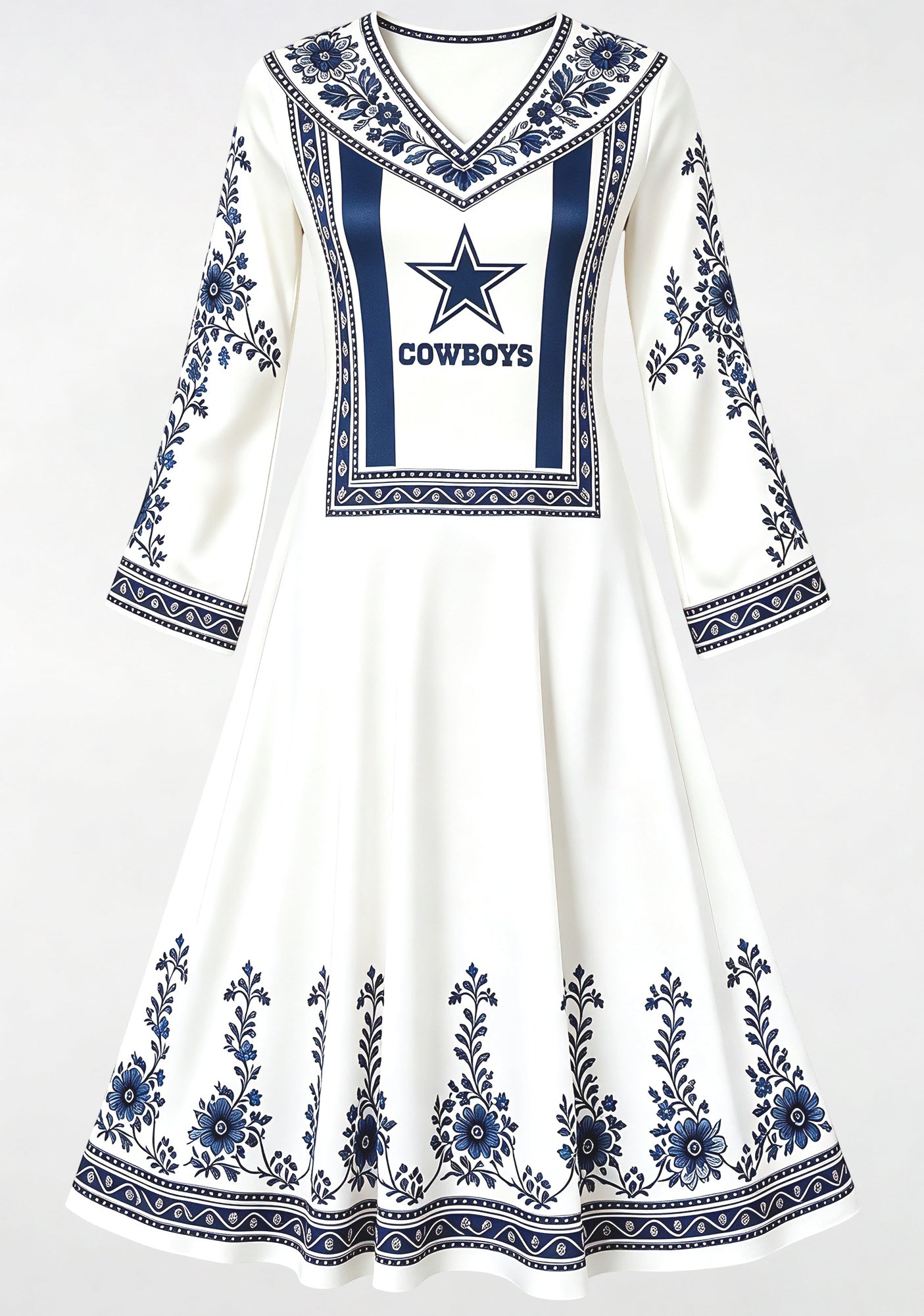 Dallas Cowboys Blue Ethnic Floral Ornate Game‑Day Midi Dress Secondary image