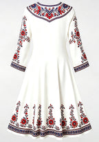 Buffalo Bills Red Ethnic Floral Border Game‑Day Midi Dress