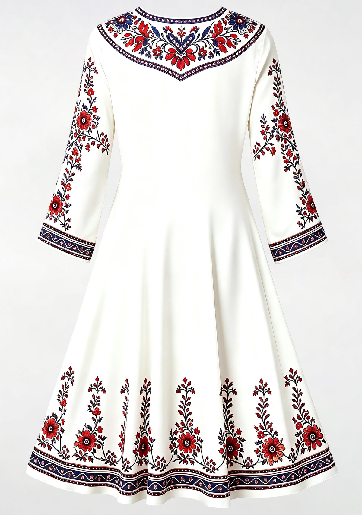 Buffalo Bills Red Ethnic Floral Border Game‑Day Midi Dress