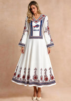 Buffalo Bills Red Ethnic Floral Border Game‑Day Midi Dress