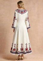 Buffalo Bills Red Ethnic Floral Border Game‑Day Midi Dress