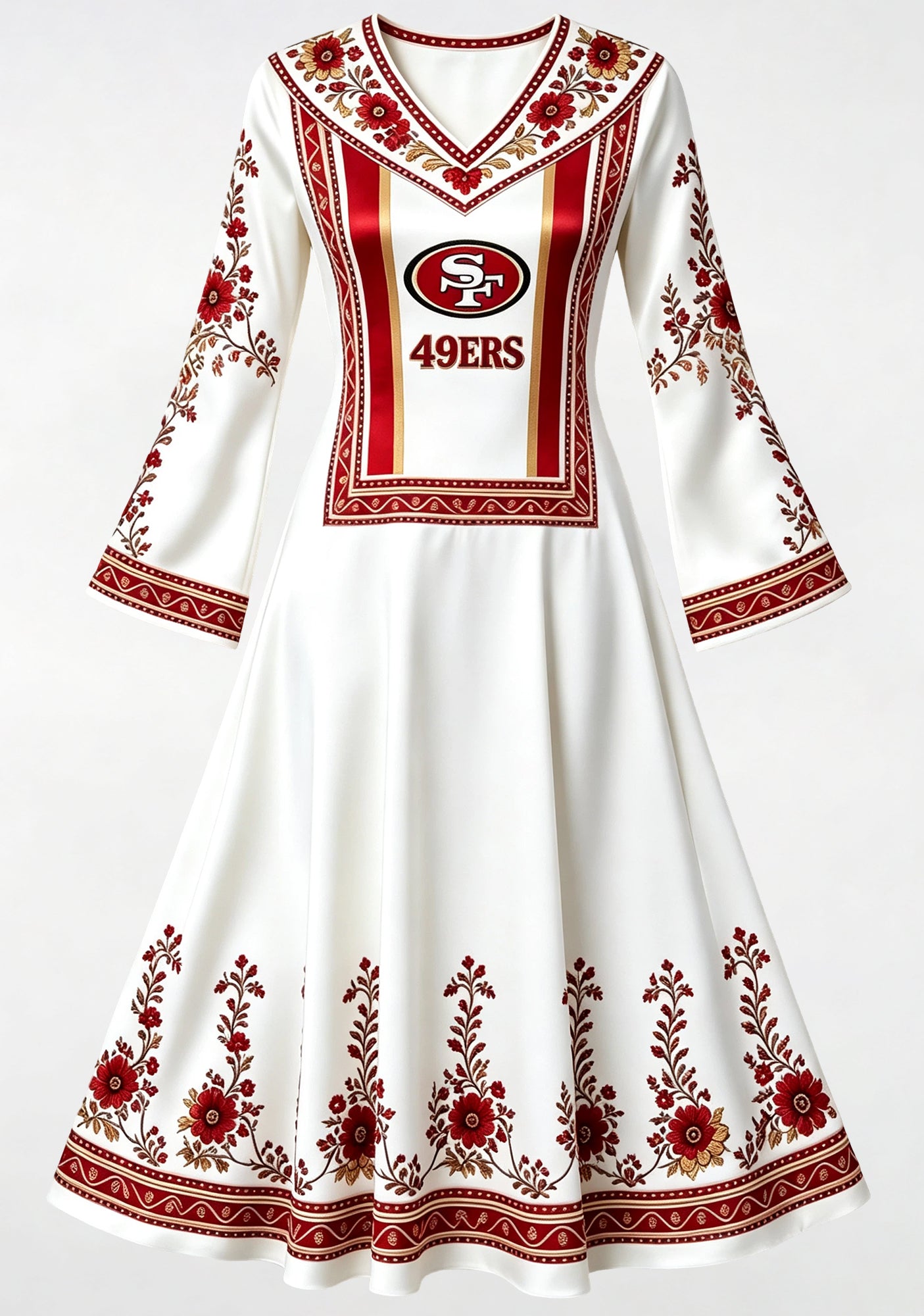 San Francisco 49ers Ethnic Floral Game‑Day Midi Dress Secondary image