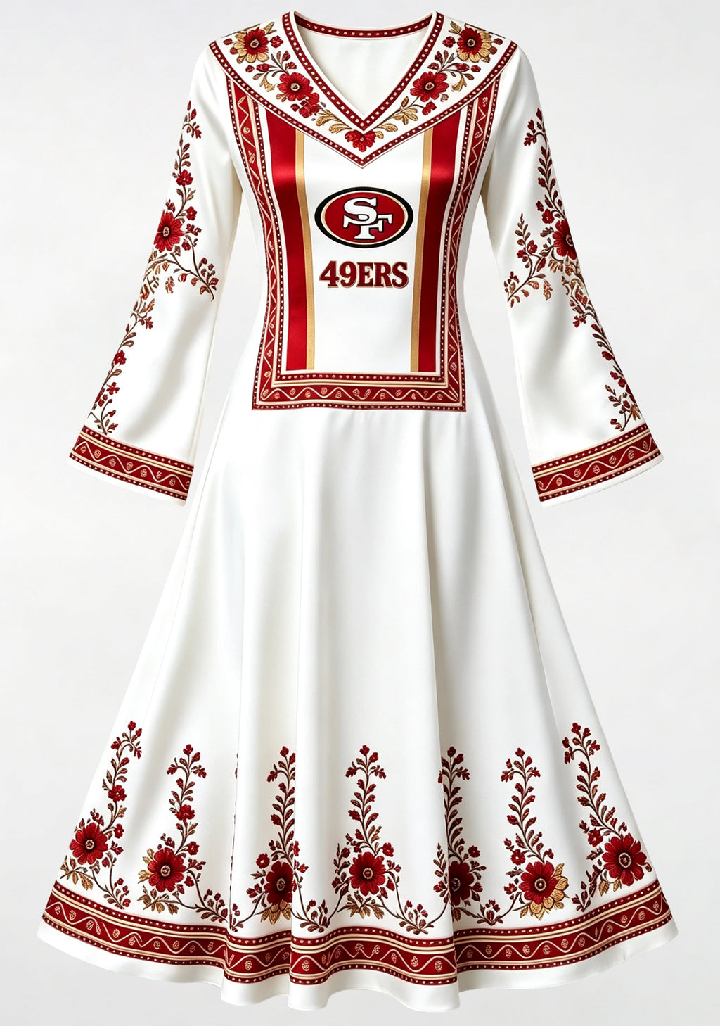 San Francisco 49ers Ethnic Floral Game‑Day Midi Dress
