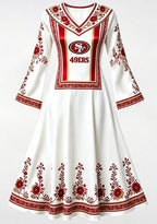 San Francisco 49ers Ethnic Floral Game‑Day Midi Dress