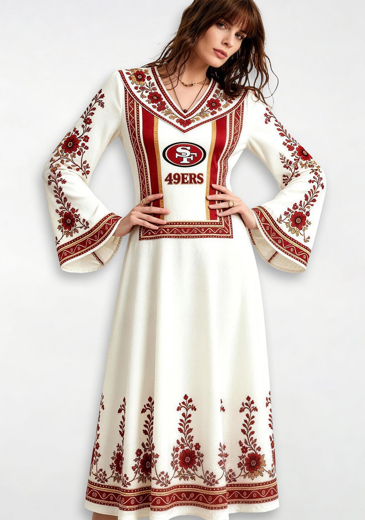 San Francisco 49ers Ethnic Floral Game‑Day Midi Dress Main image