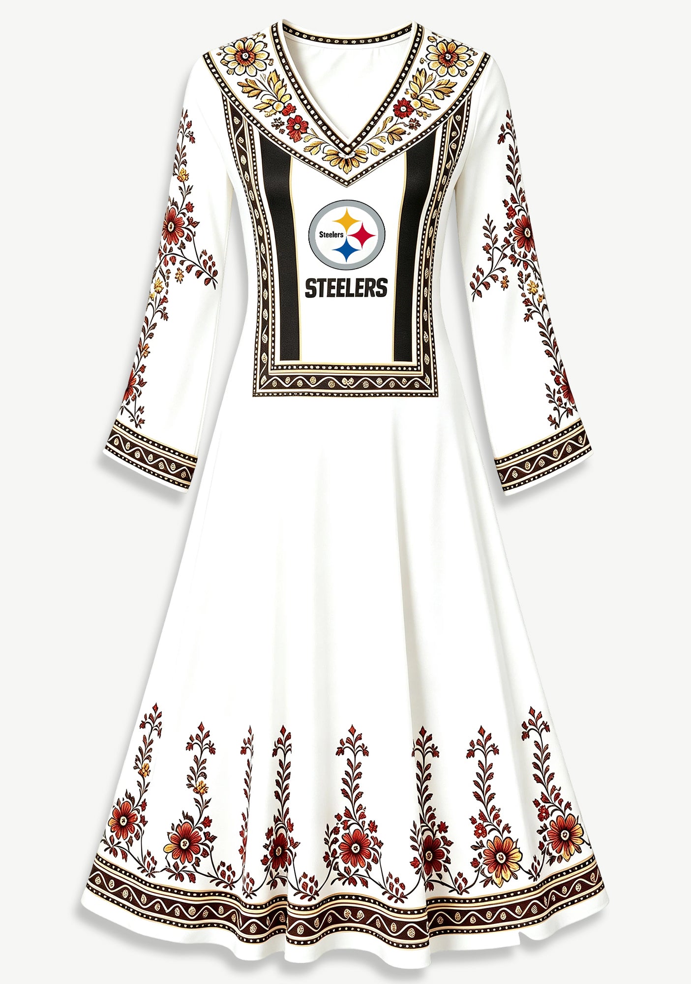 Pittsburgh Steelers Floral Ethnic Print Game‑Day Midi Dress Secondary image