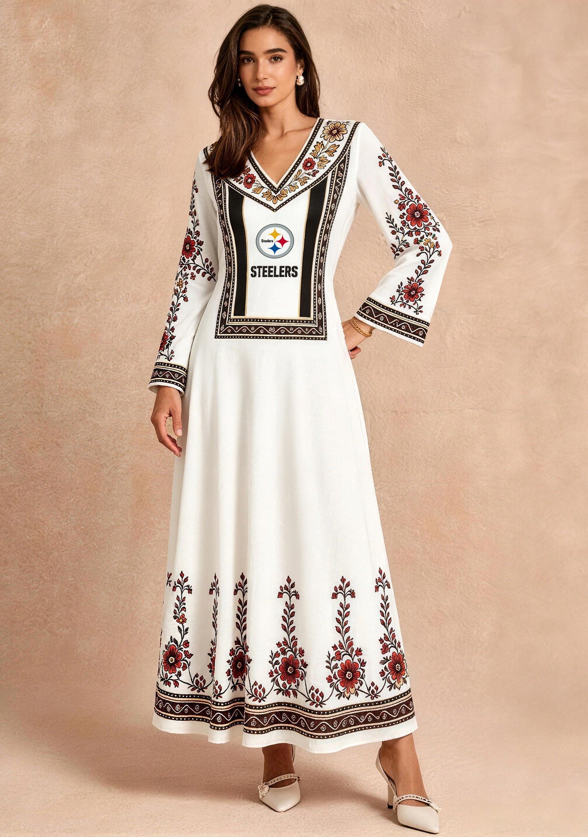Pittsburgh Steelers Floral Ethnic Print Game‑Day Midi Dress Main image