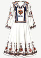 Chicago Bears Floral Ornate Print Game‑Day Midi Dress