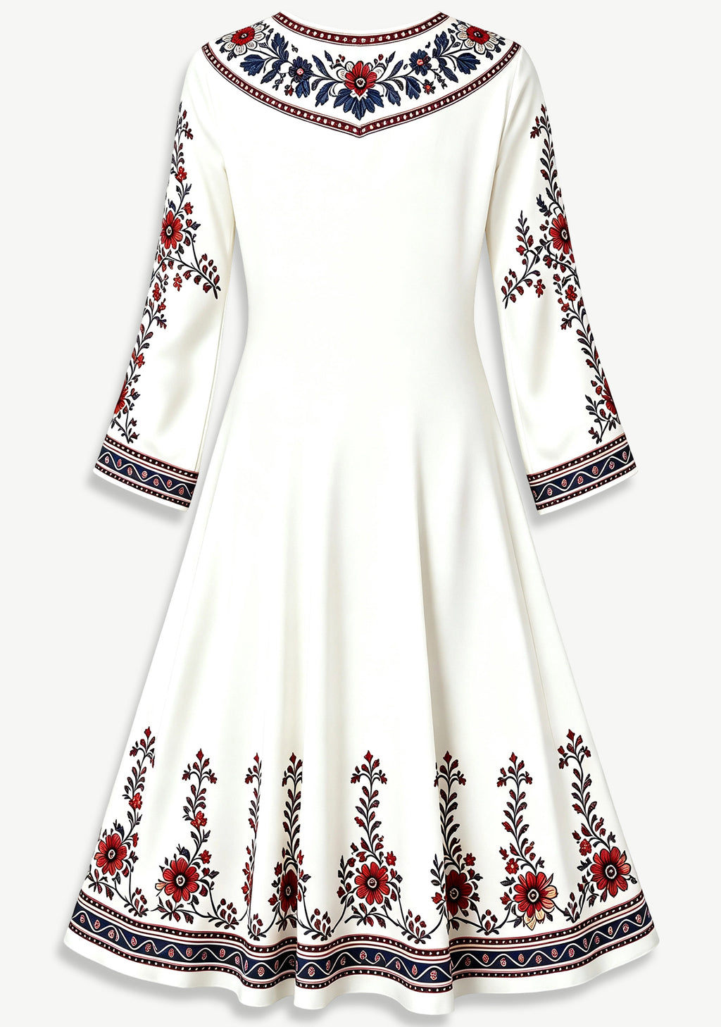 New England Patriots Boho Ethnic Floral Game‑Day Midi Dress
