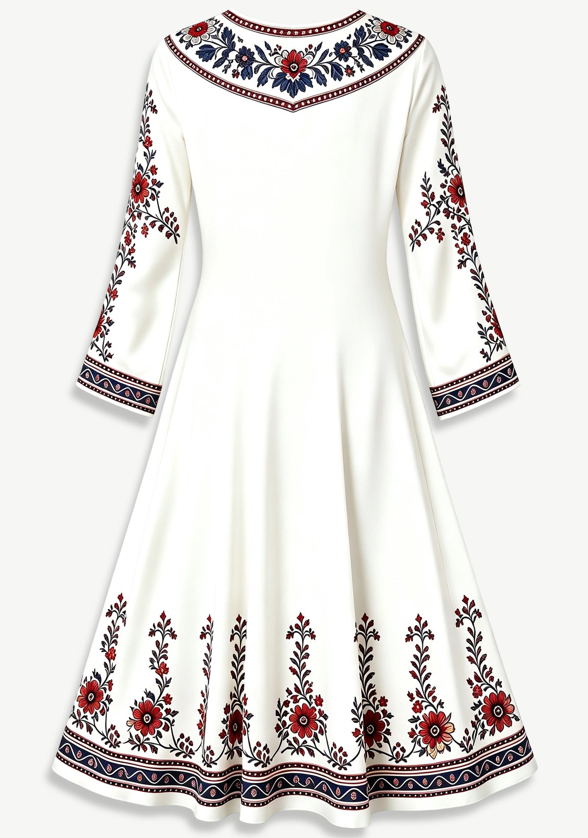 New England Patriots Boho Ethnic Floral Game‑Day Midi Dress