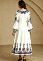 New England Patriots Boho Ethnic Floral Game‑Day Midi Dress