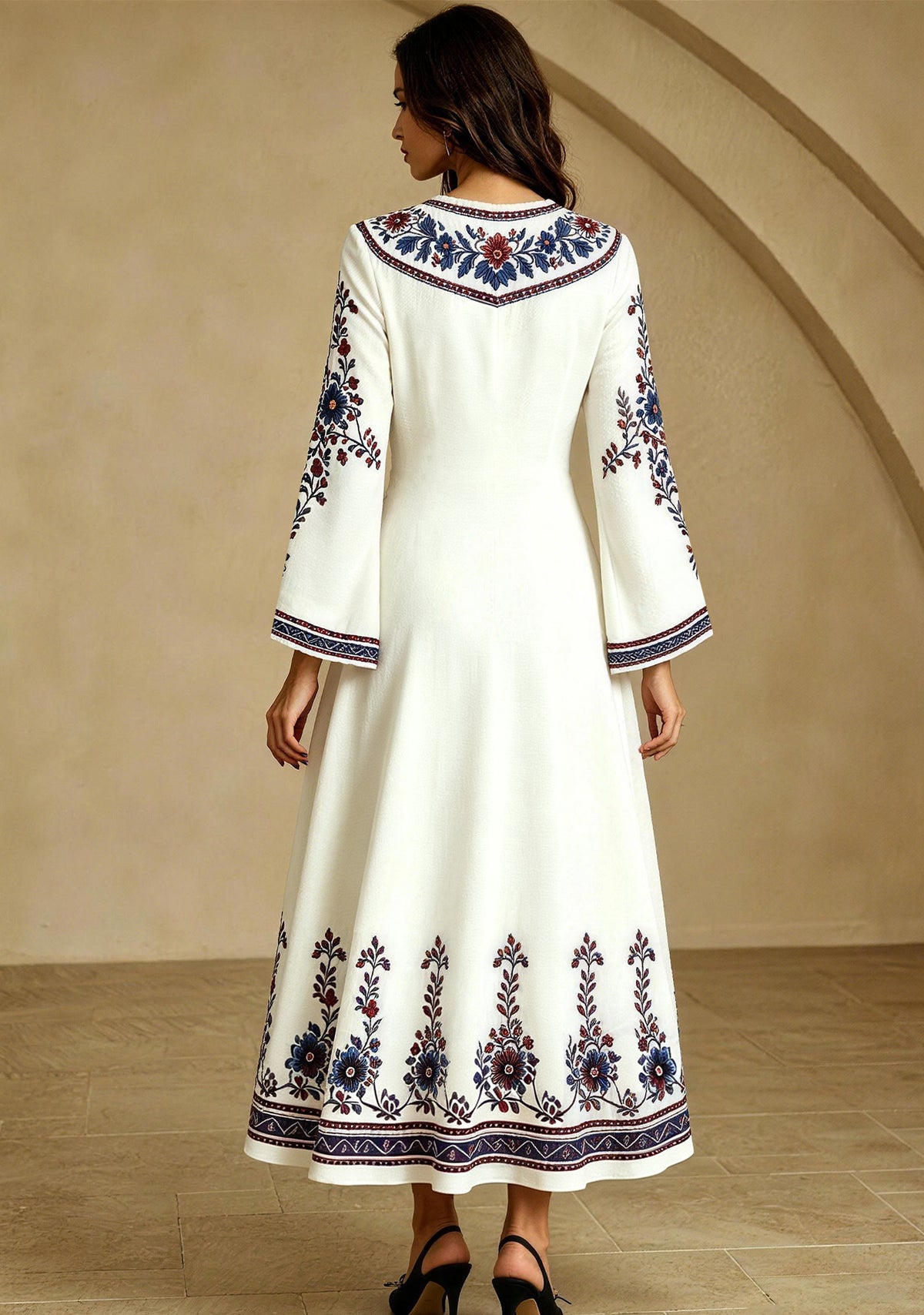 New England Patriots Boho Ethnic Floral Game‑Day Midi Dress