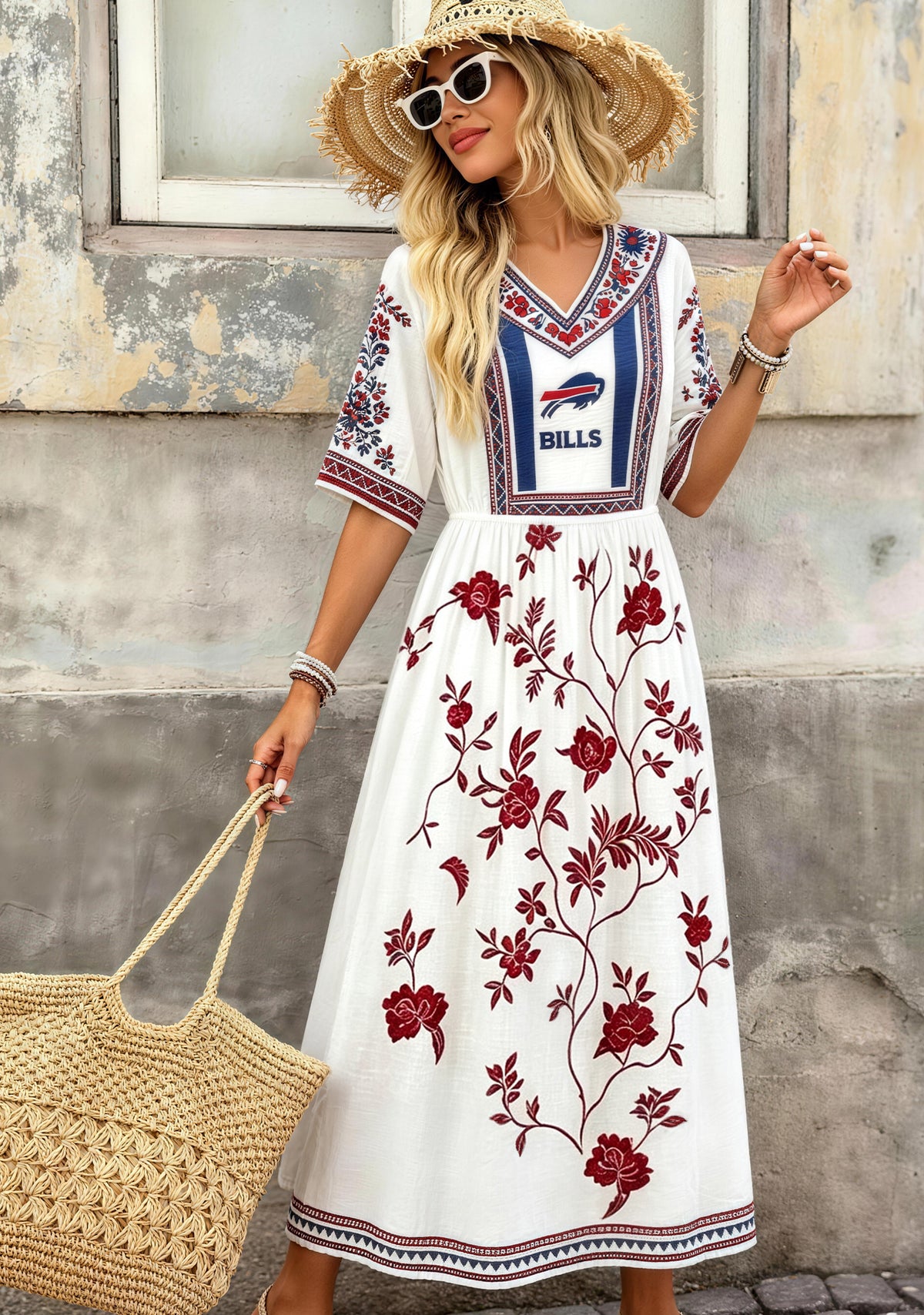 Buffalo Bills Boho Floral Vine Maxi Dress