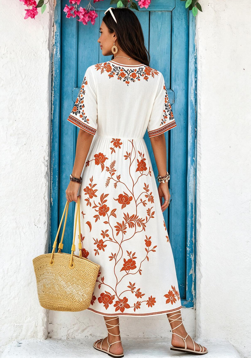 Denver Broncos Boho Orange Floral Maxi Dress