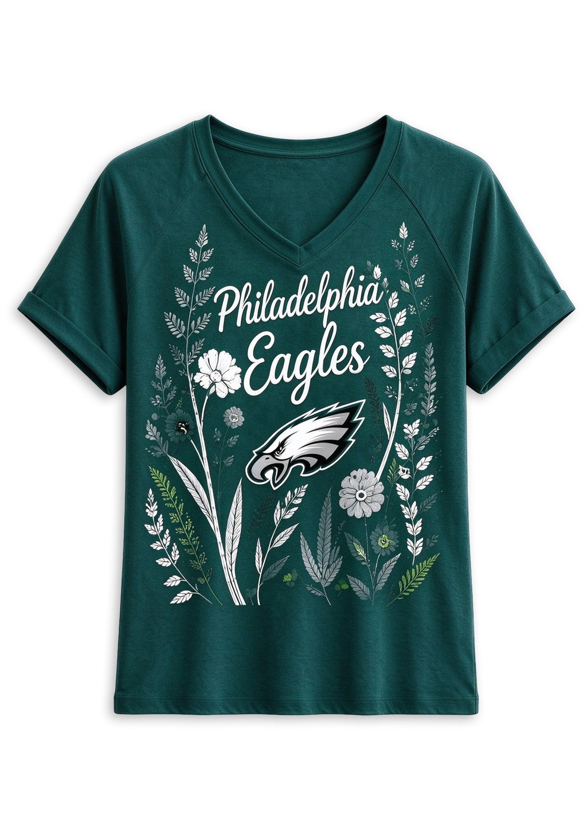 Women's Philadelphia Eagles Wildflower Graphic V-Neck Raglan Rolled T-Shirt