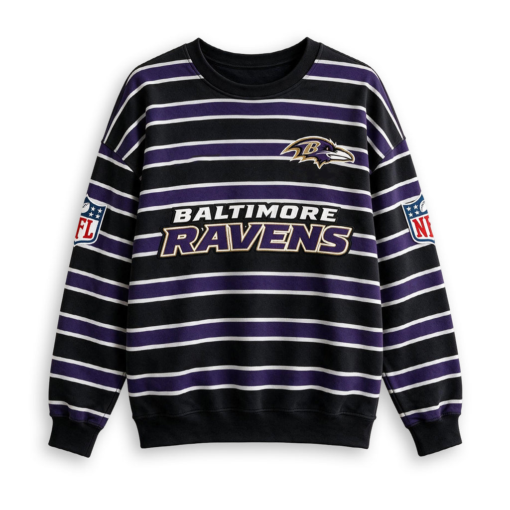Men's Baltimore Ravens Striped NFL Crew Neck Sweatshirt