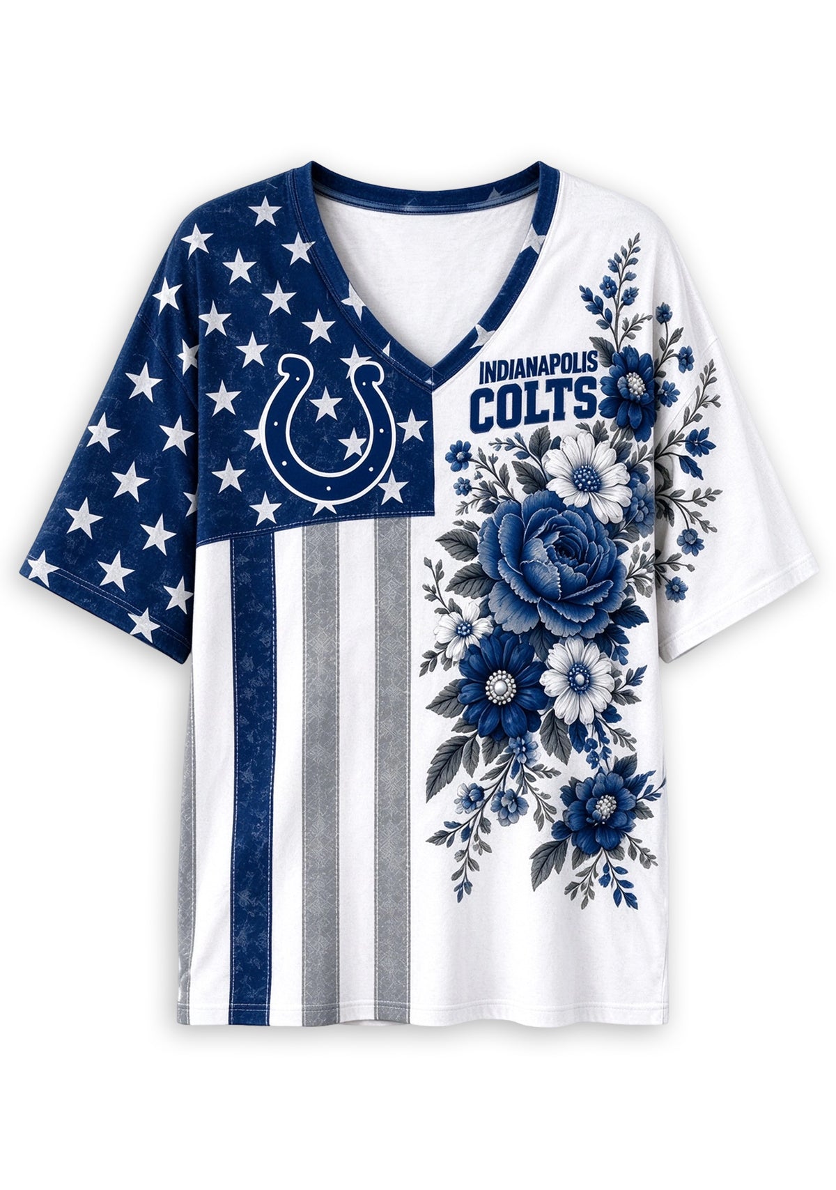 Women's Indianapolis Colts American Flag Floral V-Neck T-Shirt