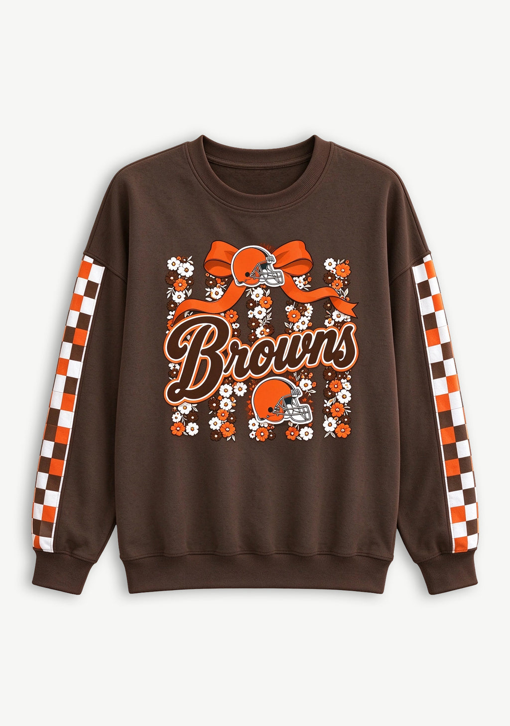 Women's Cleveland Browns Floral Bow Crewneck Sweatshirt
