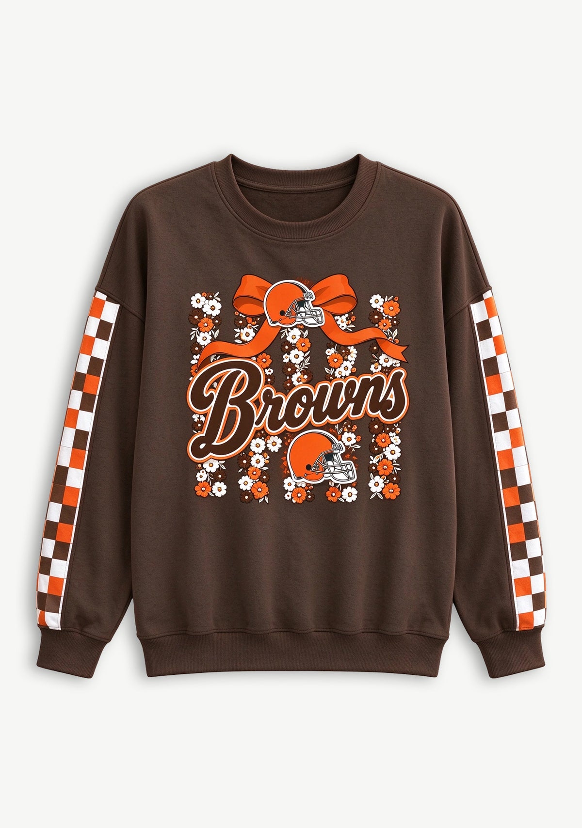 Women's Cleveland Browns Floral Bow Crewneck Sweatshirt