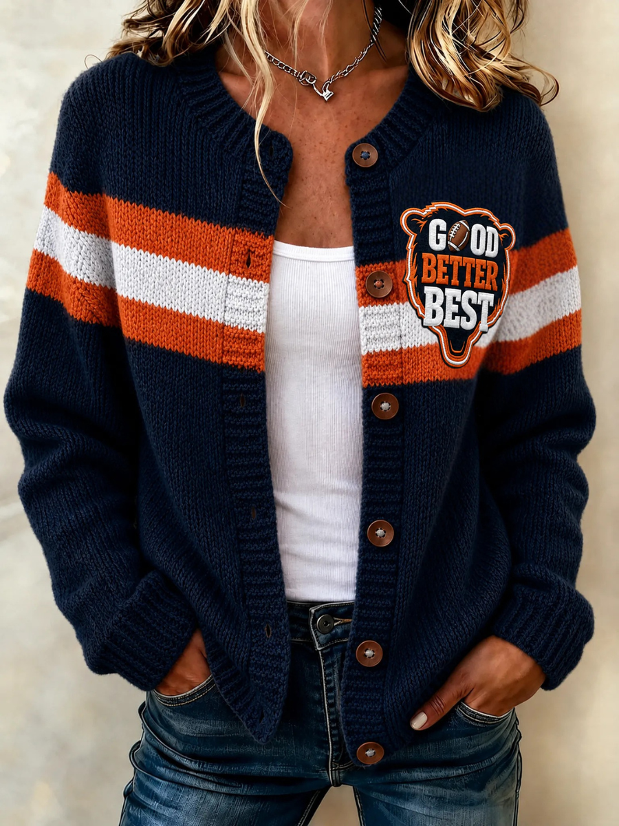 Women's football printed knitted cardigan Main image
