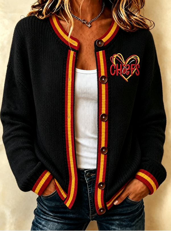 Women'S Casual Football Print Knitted Cardigan Top