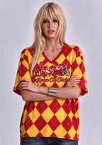 Women's Kansas City Chiefs Argyle #1 Fan Heart Helmet V-Neck T-Shirt
