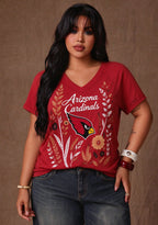 Women's Arizona Cardinals Wildflower Graphic V-Neck Raglan Rolled T-Shirt