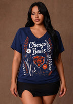 Women's Chicago Bears Wildflower Graphic V-Neck Raglan Rolled T-Shirt