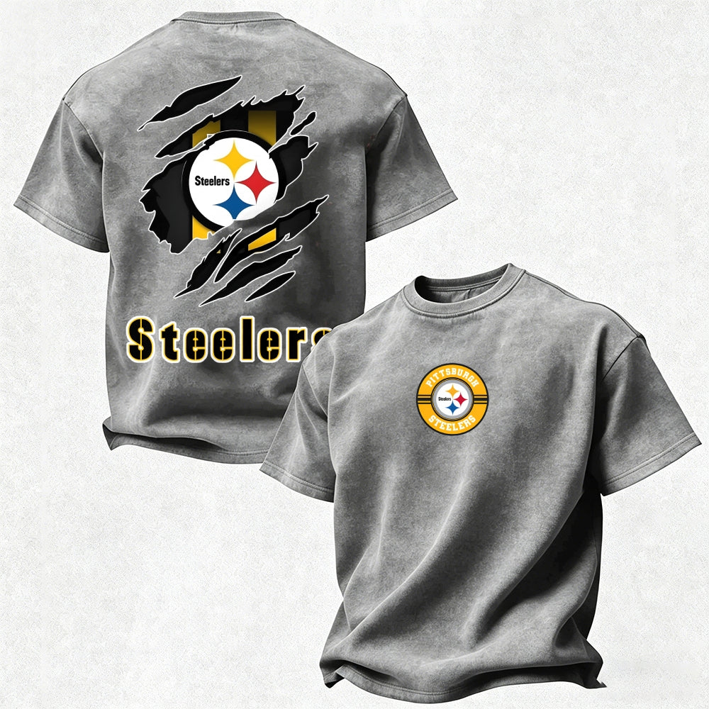 Pittsburgh Steelers Printed Unisex 100% Pure Cotton Washed T-Shirt