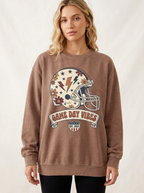 Women's Football Game Day Vibes Floral Helmet Printed Long-Sleeve T-Shirt