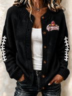 Women'S Football Printed Knitted Cardigan